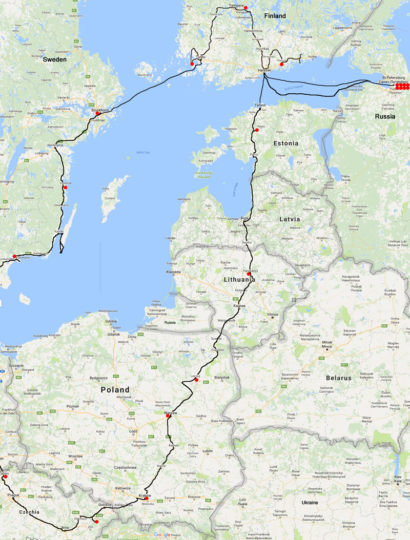 Poland Finland Russia Route Map