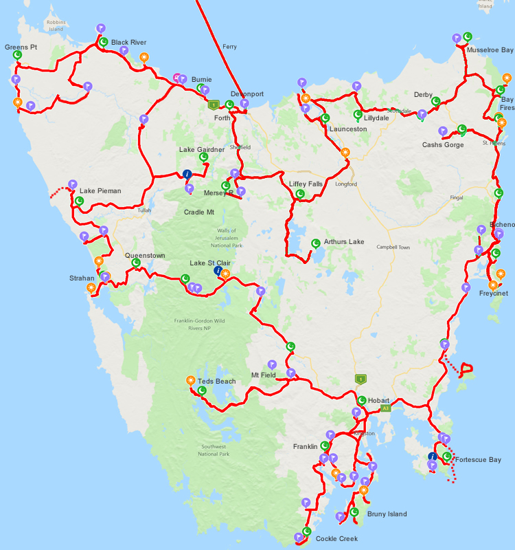 Tasmania Route Map